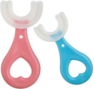 U-Shaped Silicone Toothbrush for Kids & Babies | 360° Full Mouth Cleaning | Soft & Gentle | Ages 2–6 Years | Multicolor | Pack of 2 | Heart Design