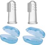 Baby Finger Toothbrush – 100% Silicone Infant Finger Brush for Cleaning & Massaging Gums – BPA Free – Pack of 2 with Storage Case