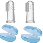 Baby Finger Toothbrush – 100% Silicone Infant Finger Brush for Cleaning & Massaging Gums – BPA Free – Pack of 2 with Storage Case