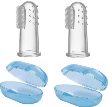 Baby Finger Toothbrush – 100% Silicone Infant Finger Brush for Cleaning & Massaging Gums – BPA Free – Pack of 2 with Storage Case