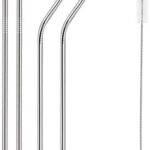 Reusable Stainless Steel Straws for Kids & Adults Metal Straws with Cleaning Brush, Long Sipper Straws for Juice & Drinks Pack of 2