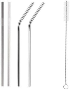 Reusable Stainless Steel Straws for Kids & Adults Metal Straws with Cleaning Brush, Long Sipper Straws for Juice & Drinks Pack of 2
