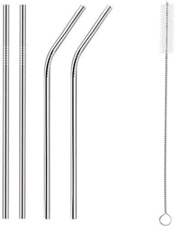 Reusable Stainless Steel Straws for Kids & Adults Metal Straws with Cleaning Brush, Long Sipper Straws for Juice & Drinks Pack of 2