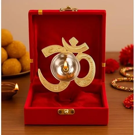 Om Diya Gift Set – Nivrutti Premium Brass Om Diya with Velvet Gift Box