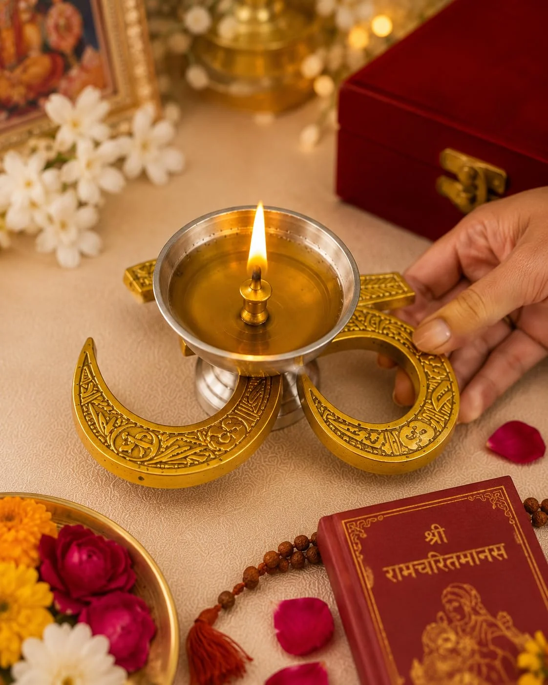 Om Diya Gift Set – Nivrutti Premium Brass Om Diya with Velvet Gift Box