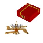 NIVRUTTI Swastik Brass Akhand Diya for Puja with Gift Box, Gold & White Akhand Diyas Pooja Room Decoration, Return Gift & House Warming Gift PACK OF 1 - Image 4