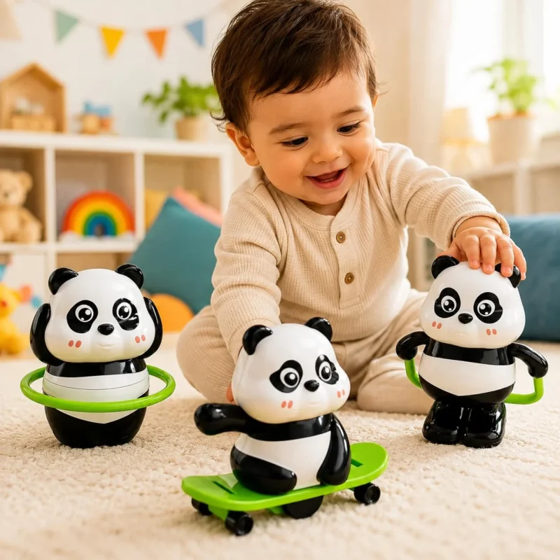 Nivrutti panda toy for kids 3-piece moving panda action toy set